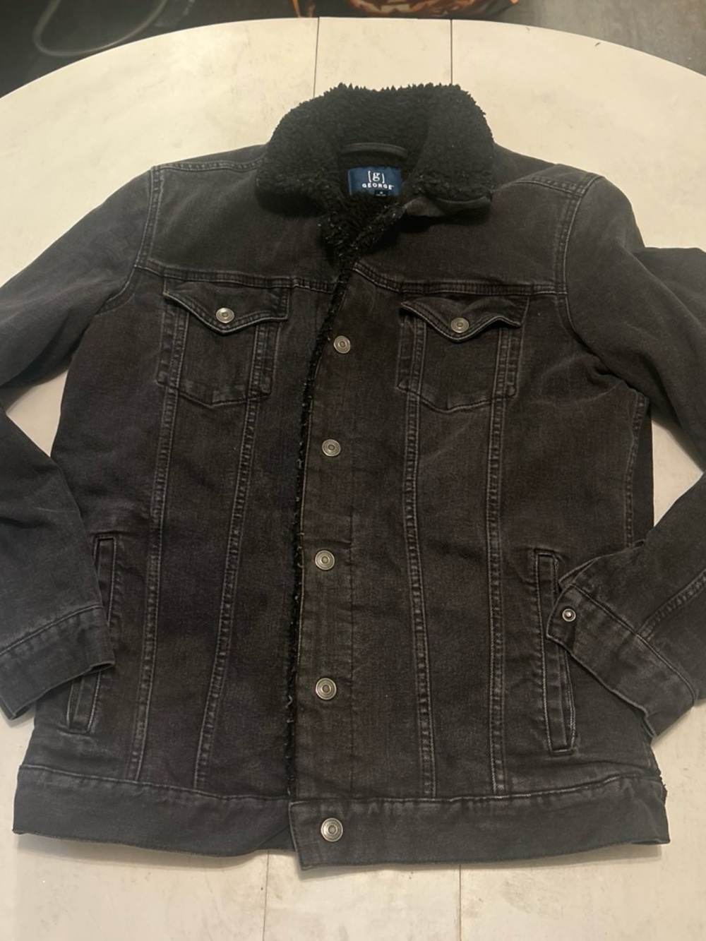 George Black Sherpa-Lined Denim Bomber Jacket